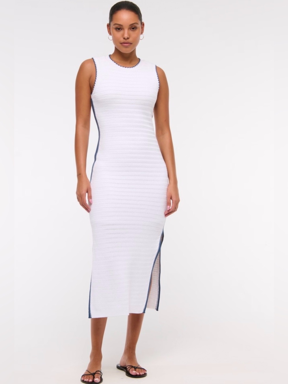 Abercrombie & Fitch NWT White Crochet Blue  Accents 100% Cotton Column Midi M